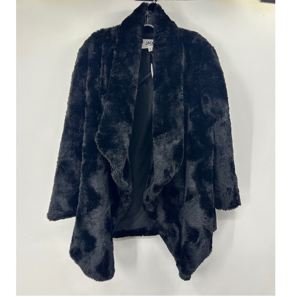 Jack by BB Dakota Black Faux Fur Draped Open Front Coat Womens Medium